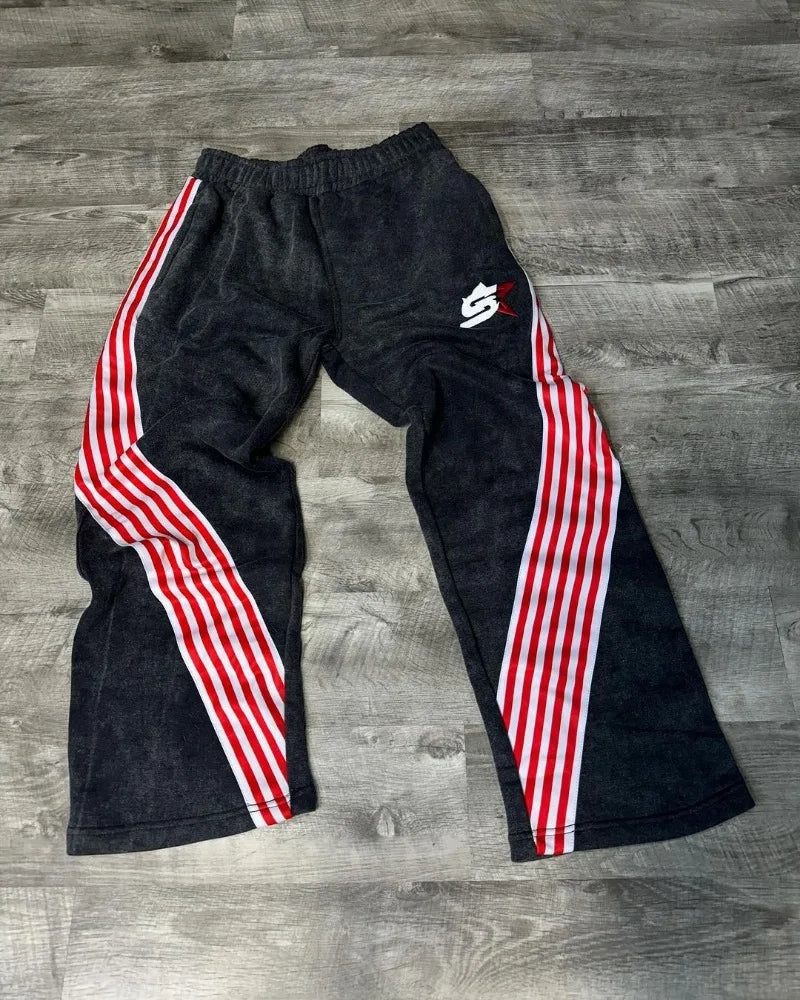 american high street fashion loose casual trousers women y2k letter stripes retro versatile oversized wide leg pants men menswear bottoms