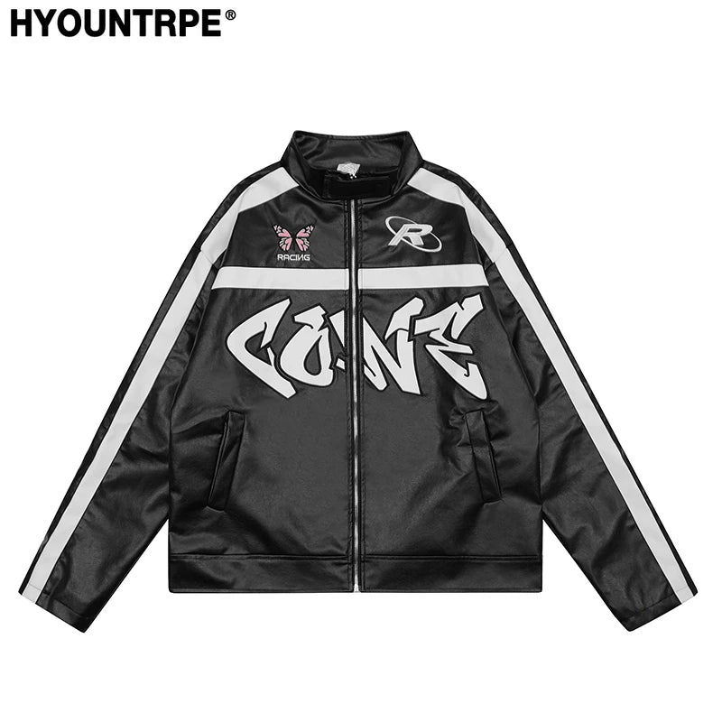 men racing jackets fashion letter embroidery patchwork jacket coats hip hop pu lether outerwear autumn casual streetwear jackets clean everyday pants