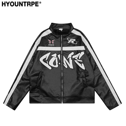 men racing jackets fashion letter embroidery patchwork jacket coats hip hop pu lether outerwear autumn casual streetwear jackets clean everyday pants