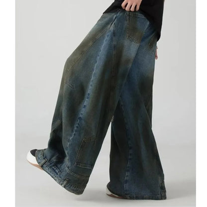Summer High Street Hip Hop Jeans Mens Halo Dye Hole Washed Straight Denim Pants Loose Silhouette Retro Micro Flared Trousers Street King Limited