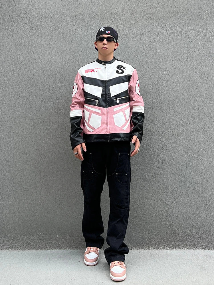 racing jackets fashion letter embroidery patchwork zipper jacket coats men hip hop pu lether outerwear casual streetwear jackets unique default style 4233
