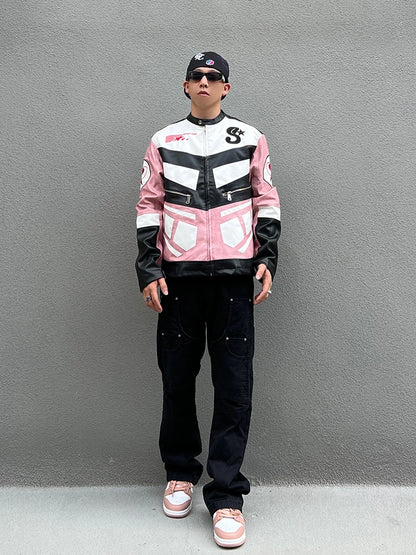racing jackets fashion letter embroidery patchwork zipper jacket coats men hip hop pu lether outerwear casual streetwear jackets unique default style 4233
