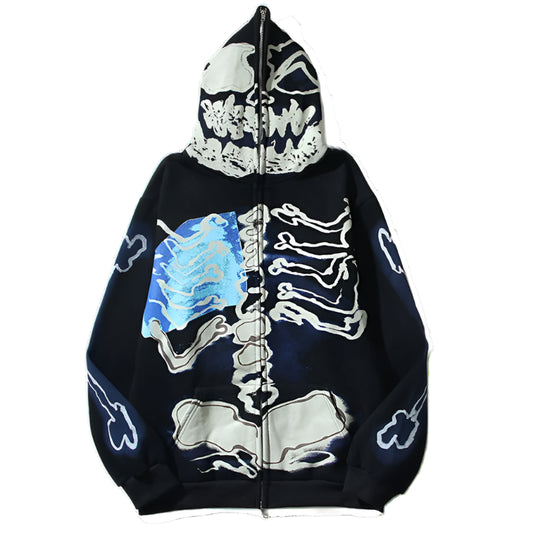 Mens Hip Hop Hoodie Jacket Fashion Y2K Skull Printed Full Zip Hooded Fleece Sweashirts Harajuku Casual Punk Streetwear Hoodies Street King Limited