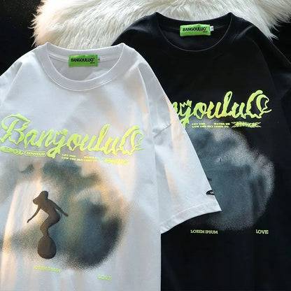 American Fashion Short Sleeve Graphic T-shirt for Men and Women Summer High Street Loose Casual Personality Couple Hip Hop Top Street King Limited