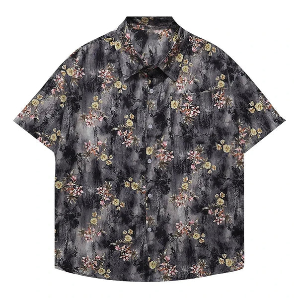 Men's Shirts Summer Flower Pattern Harajuku Style Top Casual Loose Fashion Clothing Versatile Shirts Unisex New Style Street King Limited