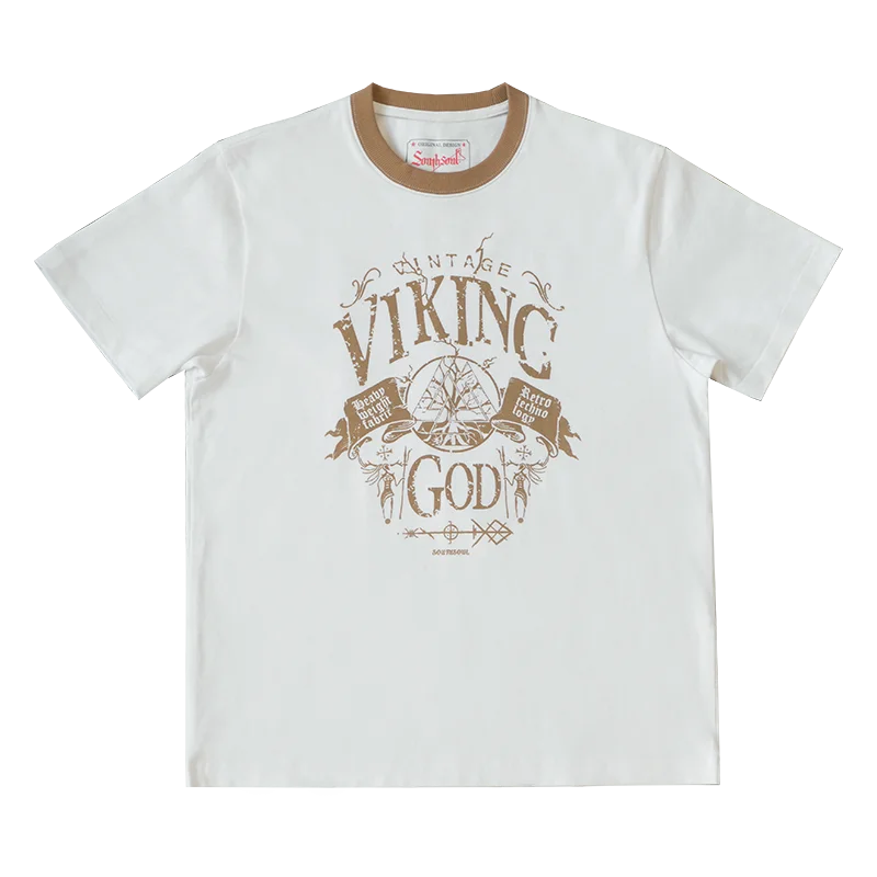 American vintage heavyweight cotton 280g contrasting thread print T-shirt for men with small neckline anti-shrinking Street King Limited