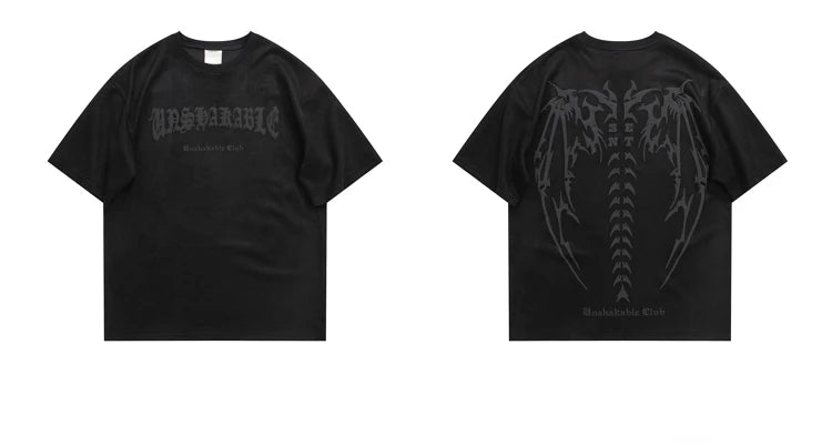 Men Oversized T Shirt Skull Skeleton Printed  Harajuku Streetwear Tshirts Fashion Casual Loose Suede Hip Hop Y2K T-shirt Tops Street King Limited