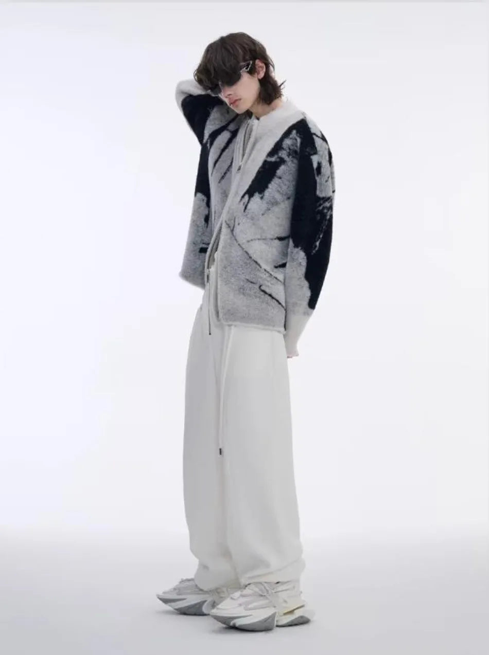 Color Blocked Gradient Cardigan Mens Imitation Mink Fur Jacquard Trend Couple Knitted Jacket Zipper High Street Sweater Coats Street King Limited