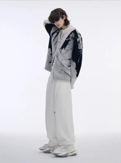 Color Blocked Gradient Cardigan Mens Imitation Mink Fur Jacquard Trend Couple Knitted Jacket Zipper High Street Sweater Coats Street King Limited