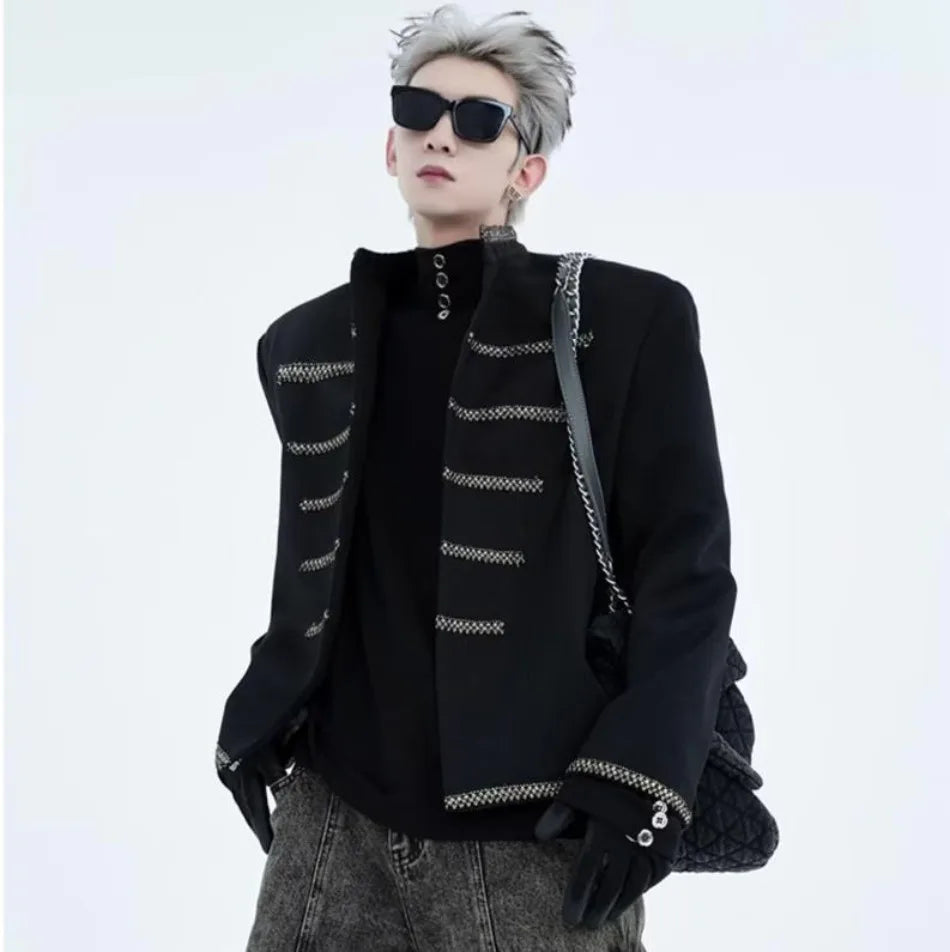 street black mens suit jacket 2024 new palace fashion stand collar unisex outwear oversized printing shoulder pads coats male unique default style 3964