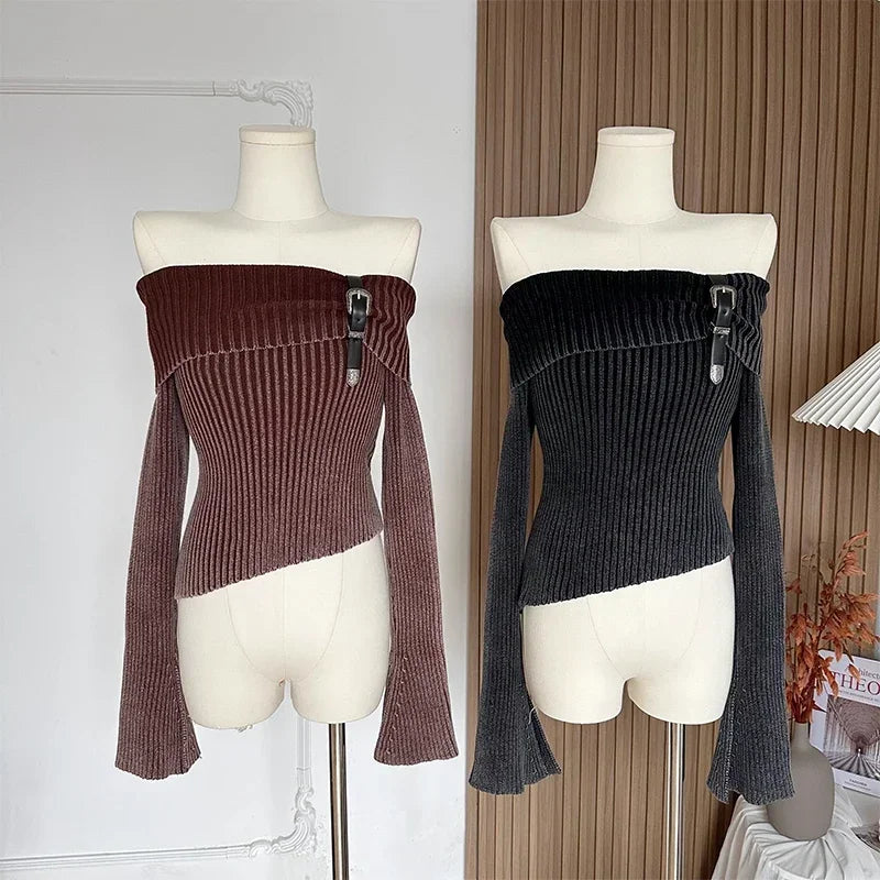 Woman Sweater Y2k Fashion Retro Gradient Swoosh Sexy Hottie Netflix Tops Women Slim Peplum Design Knit Sweater Tops Goth Jumper Street King Limited