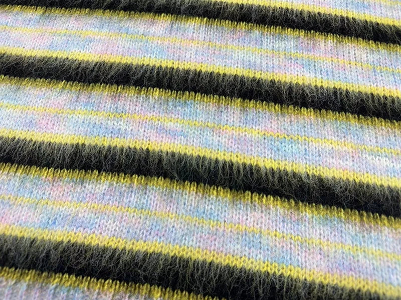 Korean Fashion Striped Patchwork Mohair Knitted Sweaters Retro Mens Oversized Knitwears Y2k Harajuku Female Round Neck Sweaters Street King Limited