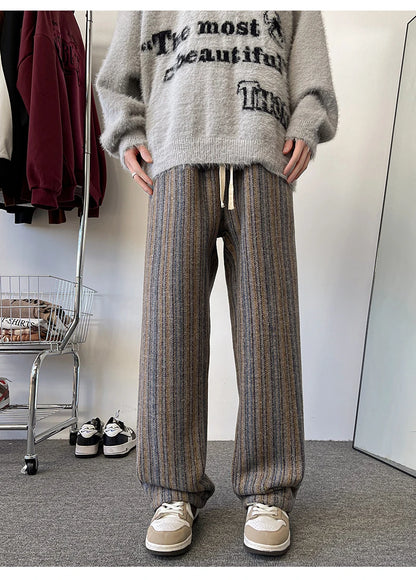 high quality stripe plaid mens trousers baggy straight fashion classic padded autumn winter casual pants male plus size m 8xl unique default style 1155