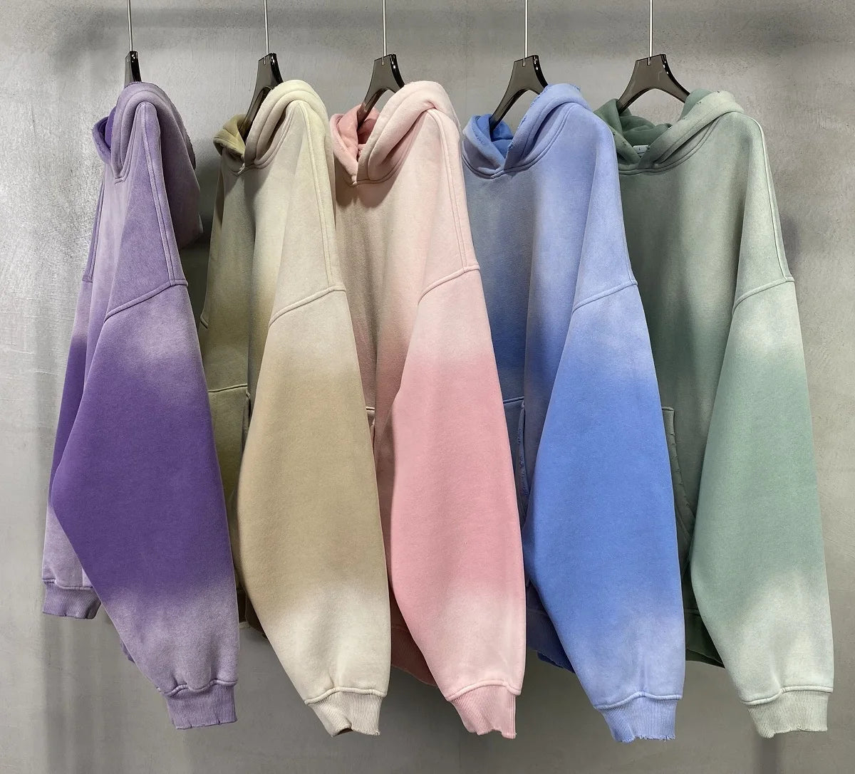 Autumn and Winter Washing Spray Dyeing Baggy Hoodies Distressed Hip Hop Gradient Men's and Women's Oversize Hooded Sweatshirts Street King Limited
