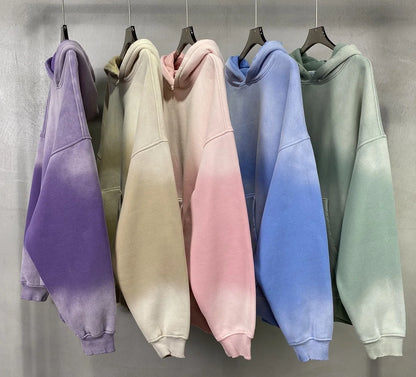 Autumn and Winter Washing Spray Dyeing Baggy Hoodies Distressed Hip Hop Gradient Men's and Women's Oversize Hooded Sweatshirts Street King Limited