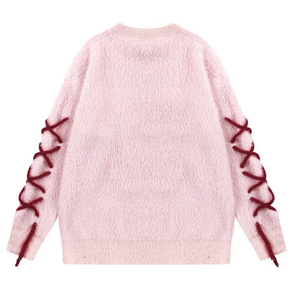 Men Sweater Jacket Year of the Dragon Funny Cartoon Drawstring Pullover American Retro Loose Round Neck Knitwear Unisex Street King Limited