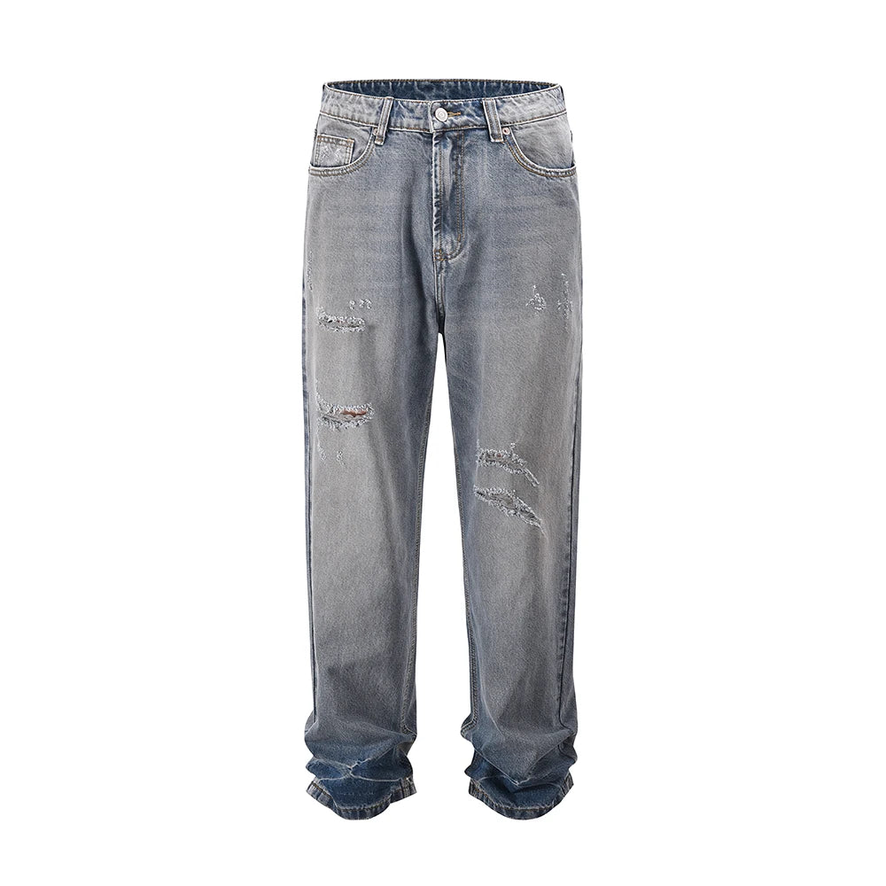 frayed hole washed pantalones hombre baggy jeans mens straight hip hop casual ropa y2k denim pants oversized cargo trousers military streetwear pants