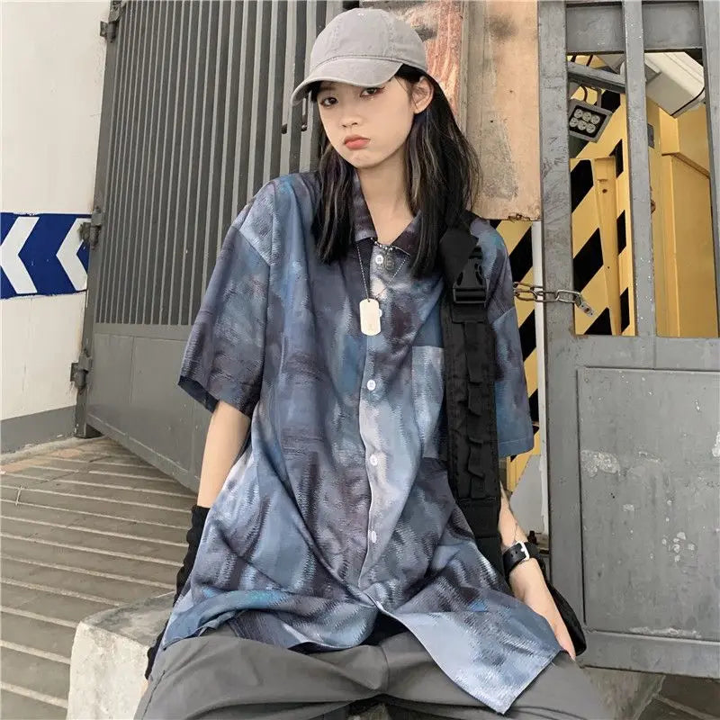 Korean style shirts for men and women 2024 new summer design niche retro tie-dye shirts loose short-sleeved tops trendy y2k tops Street King Limited