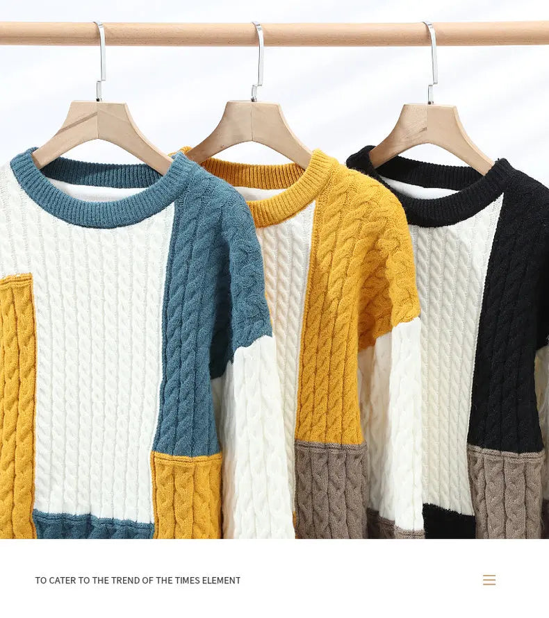 Autumn Men's Twist Braid Sweater Fashion Pullovers Winter Thick Knit Sweaters Streetwear Solid Warm O Neck Jumper Pullover Street King Limited
