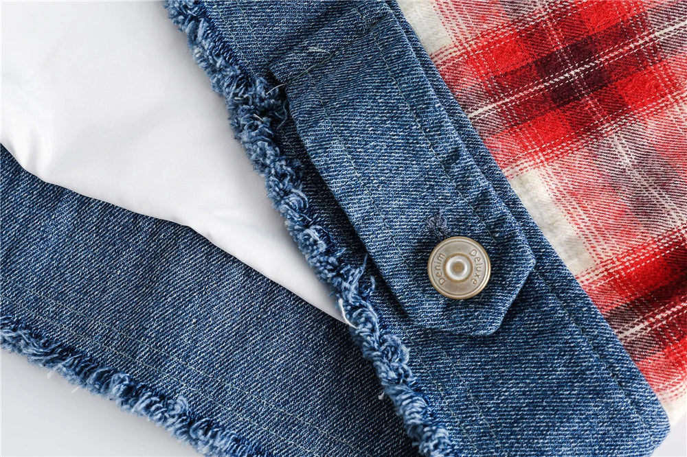 men hip hop denim jacket plaid patchwork oversized harajuku y2k unisex jeans jackets 2023 man fashion causal jacket outwear unique jeans style 1406