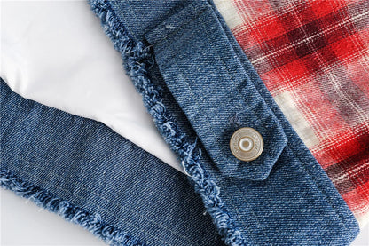 men hip hop denim jacket plaid patchwork oversized harajuku y2k unisex jeans jackets 2023 man fashion causal jacket outwear unique jeans style 1406