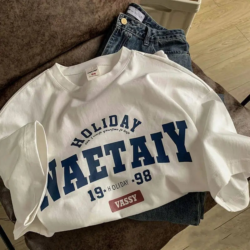Pure cotton short-sleeved T-shirt men's summer trendy brand casual loose five-quarter sleeve T-shirt heavy American half-sleeve Street King Limited