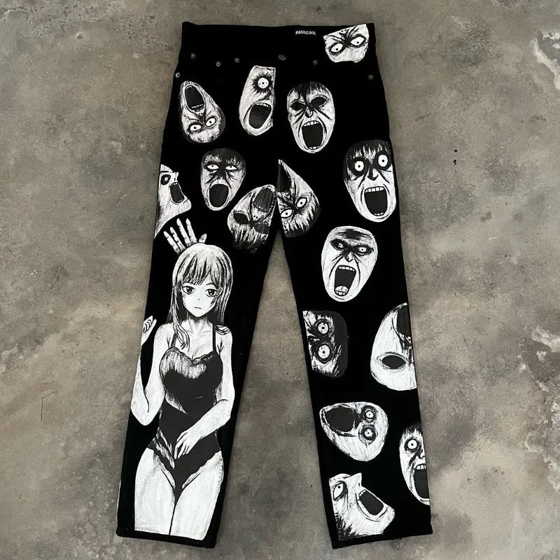 y2k harajuku trendy brand retro dark style oversized jeans men street hip hop fashion high waisted floor length pants women denim street jeans