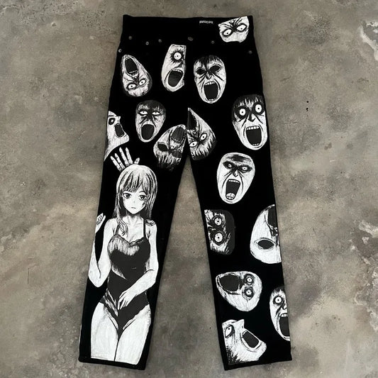 y2k harajuku trendy brand retro dark style oversized jeans men street hip hop fashion high waisted floor length pants women denim street jeans