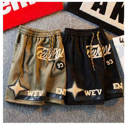 Suede Shorts Men 2024 Summer Men's High Street Letter Print Loose Five-point Pants Straight Simple fashion American basketball s Street King Limited