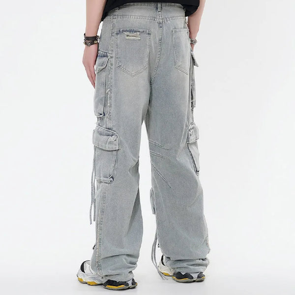 Men Y2K Baggy Jeans Multi Pocket Distressed Ripped Straight Cargo Denim Pants Harajuku Casual Trousers Hip Hop Retro Streetwear Street King Limited