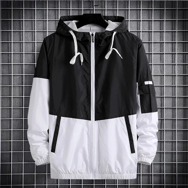 man windbreaker jacket autumn outdoor hooded sports windbreak running men jackets relaxed fit trousers