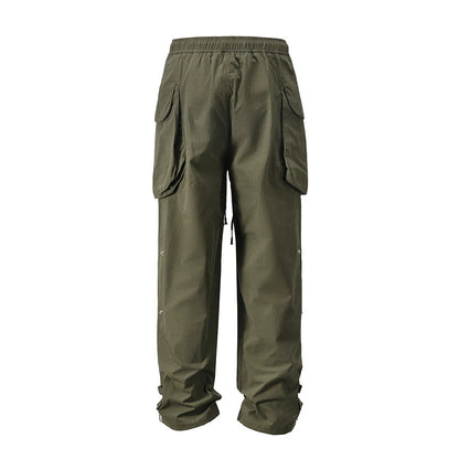 y2k high street multi pockets pleated drawstring cargo pants for men straight pantalones hombre baggy trousers oversized unique cargo style 759