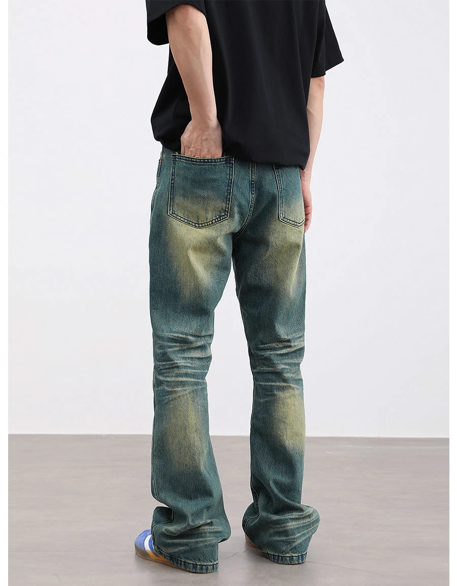 retro washed denim baggy jeans pants unisex hip hop fashion streetwear harajuku patchwork loose flare straight pants joggers men unique joggers style 1256