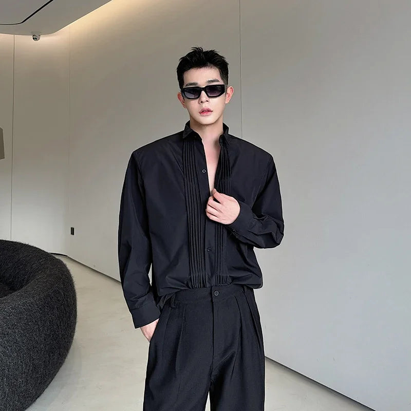 Men French Vintage Fashion Business Casual Long Sleeve Loose Dress Shirts Man Korean Streetwear Party Shirt Blouses Street King Limited