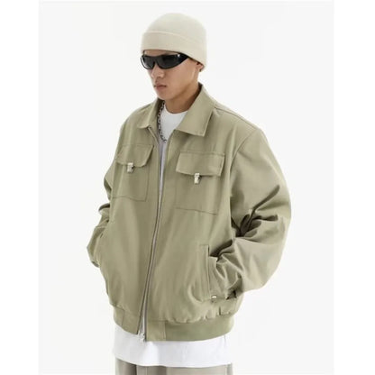 high street tooling bomber jacket mens spring retro double pocket loose short pilot coats lapel zipper khaki baseball jersey unique shorts style 3198