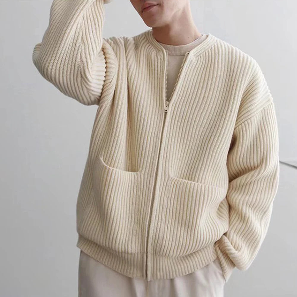Korean Color Round Neck Knitted Cardigan Jacket For Men 2023 Autumn Winter Fashion Youth Trend Versatile Casual Breathable Top Street King Limited