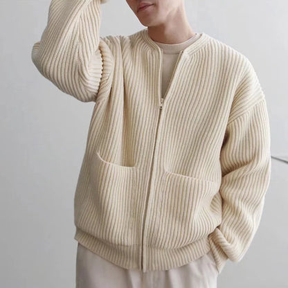 Korean Color Round Neck Knitted Cardigan Jacket For Men 2023 Autumn Winter Fashion Youth Trend Versatile Casual Breathable Top Street King Limited