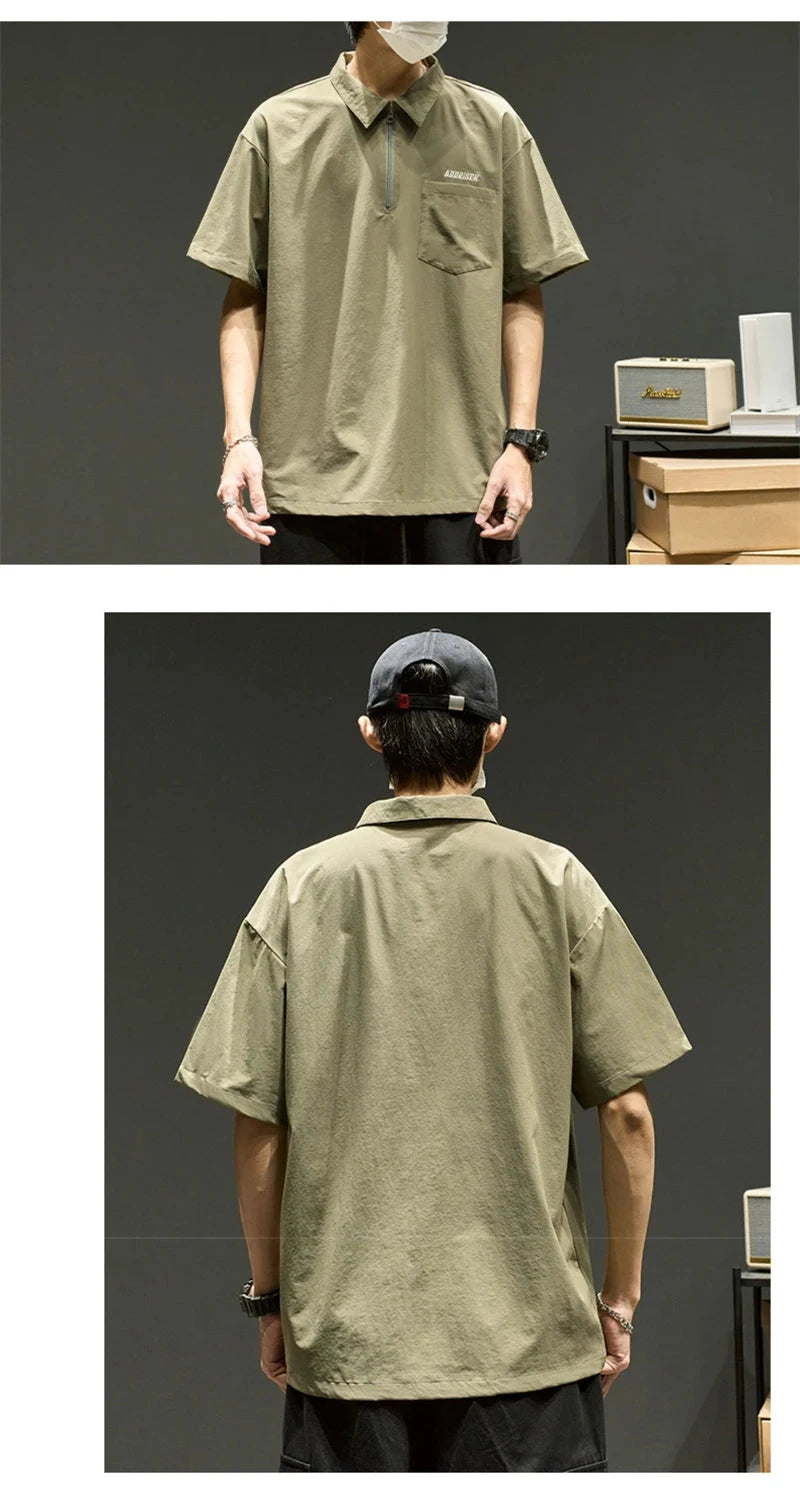 Streetwear Summer Short Sleeve Lapel Polo Shirt Mens Letter Embroidery Zipper Gol Summer Short Sleeve Lapel Polo Shirt Mens Letter Embroidery Zipper Golf Wear 2024 Korean Fashion Streetwear Loose Tee Shirts Fashion Sweater Jacket With Graphic Design For Men