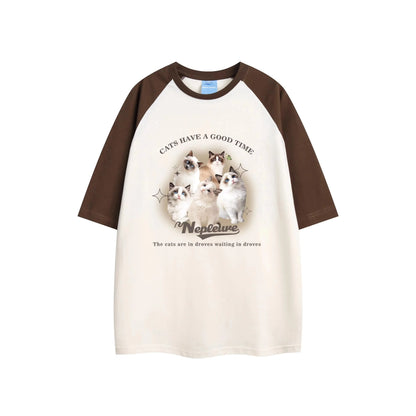 Cotton Cute Cat Graphic T shirt Summer Fashion Loose Women Vintage Personality Fresh art kawaii clothes Short Sleeve Tops Street King Limited