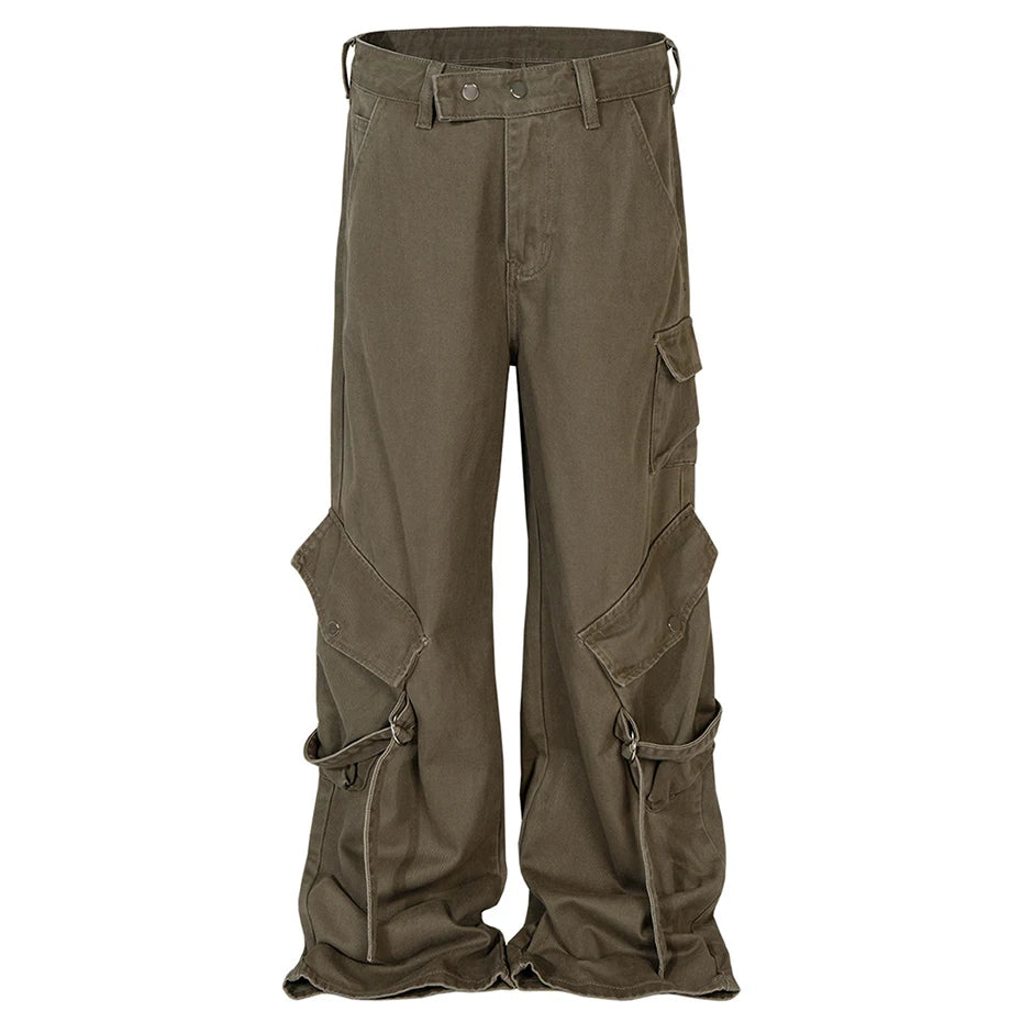 mens baggy jeans ribbon pockets loose cargo pants luxury designer man denim pants jeans trousers unique cargo style 5671