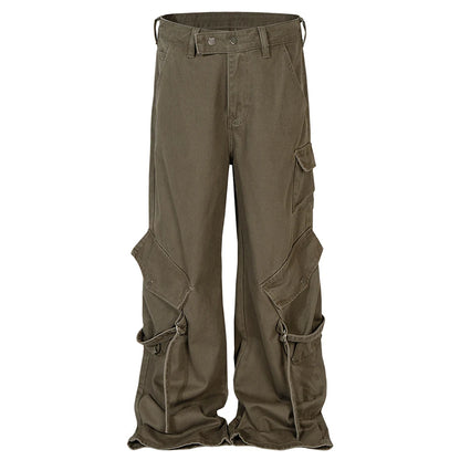 mens baggy jeans ribbon pockets loose cargo pants luxury designer man denim pants jeans trousers unique cargo style 5671