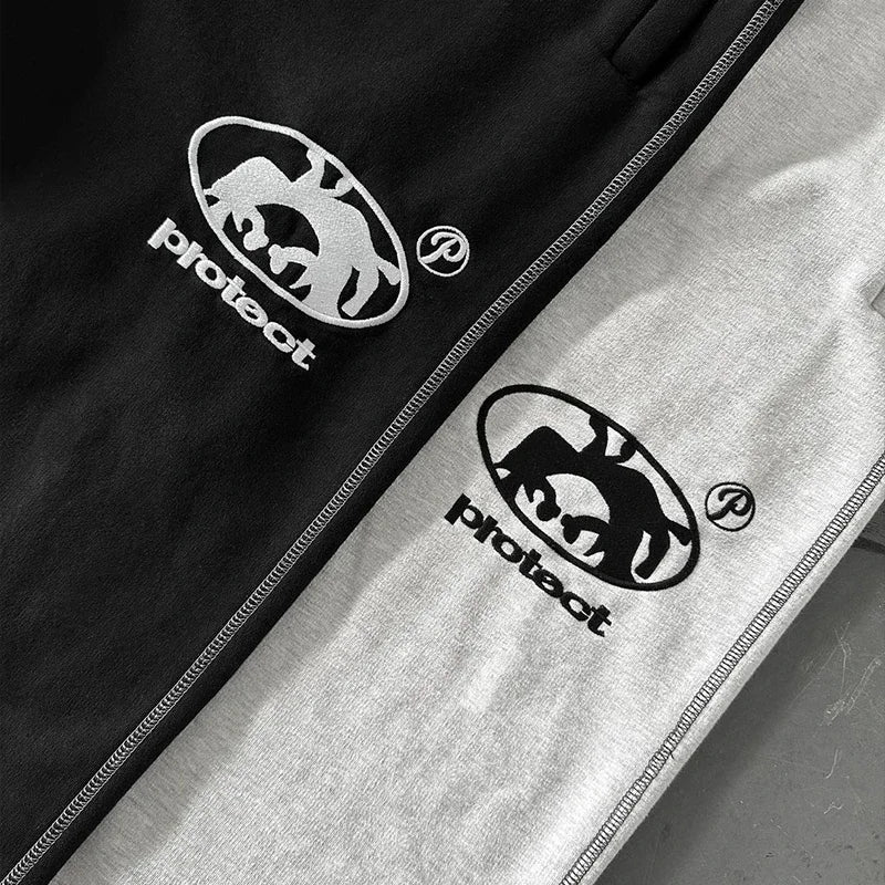 Fashion Drawstring Leg Tie Pants Street Casual Y2K Sweat Pants Men Embroidered High Street Oversized Cotton Straight Leg Pants Street King Limited