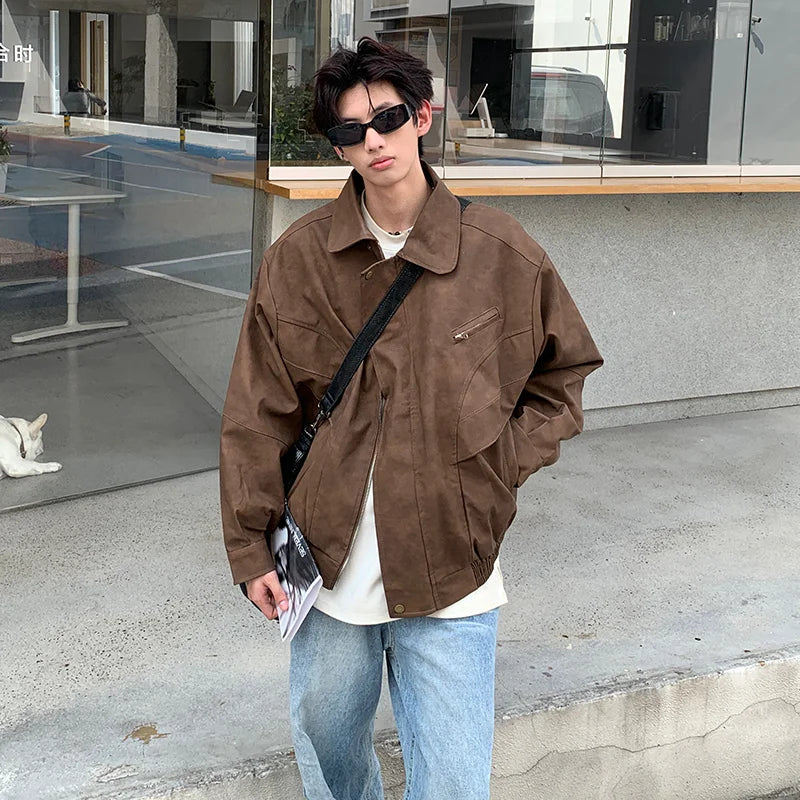 mens autumn lapel zipper short jacket hip hop turn down collar casual solid color bomber short jacket coats unisex streetwear unique shorts style 5164