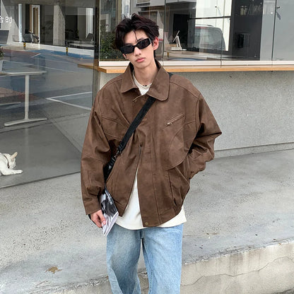mens autumn lapel zipper short jacket hip hop turn down collar casual solid color bomber short jacket coats unisex streetwear unique shorts style 5164