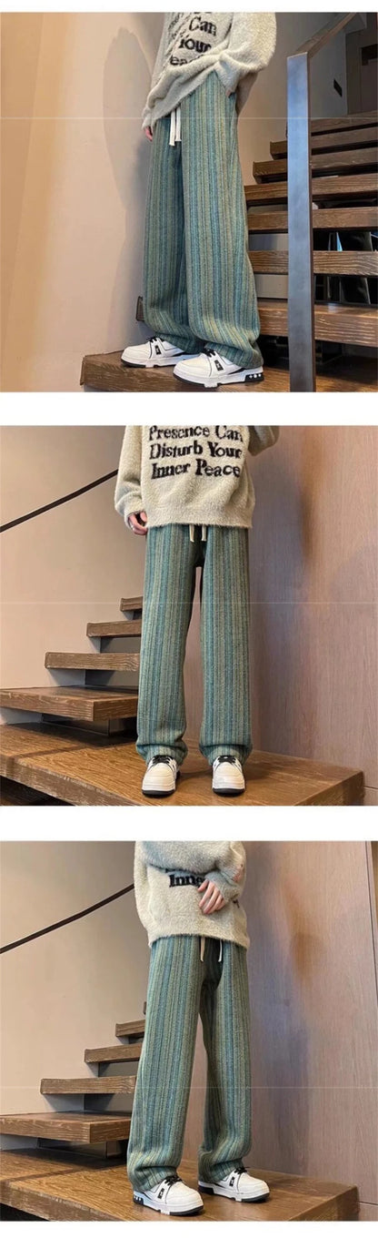 autumn striped woolen straight leg pants for men classic y2k vintage baggy trousers new casual high street fashion sweatpants 1 unique joggers style 246