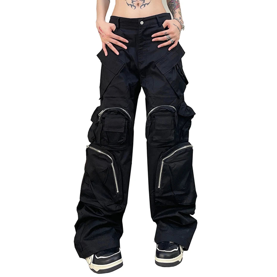 techwear baggy cargo pants multi pocket luxury designer fashion loose pants hip hop harajuku black trousers combat utility trousers