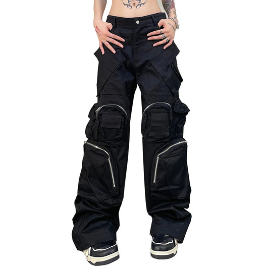 techwear baggy cargo pants multi pocket luxury designer fashion loose pants hip hop harajuku black trousers combat utility trousers