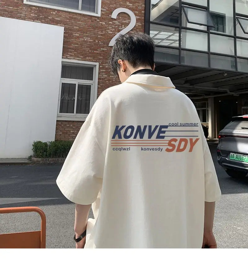 Fashionable American shirt short sleeved t shirt men summer loose casual tops student niche ins trend lapel T shirt clothing y2k Street King Limited