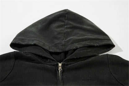 Vintage Zip Up Hoodie Jacket Y2K Punk Gothic Loose Washed Hooded Sweatshirt Coat 2024 Harajuku Cotton Streetwear Street King Limited