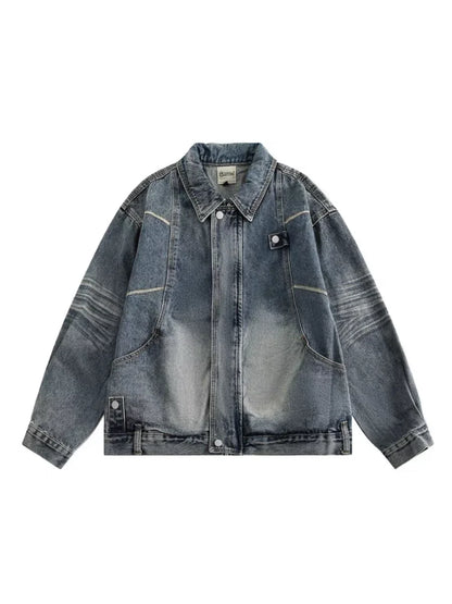 high street washed denim jacket mens 2024 spring trend oversize hip hop male coats color blocking motorcycle street outwear y2k unique jeans style 3639